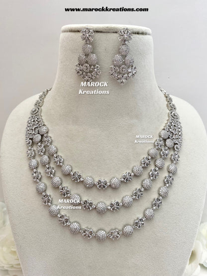 Kristin Silver American Diamond triple layer Necklace set
