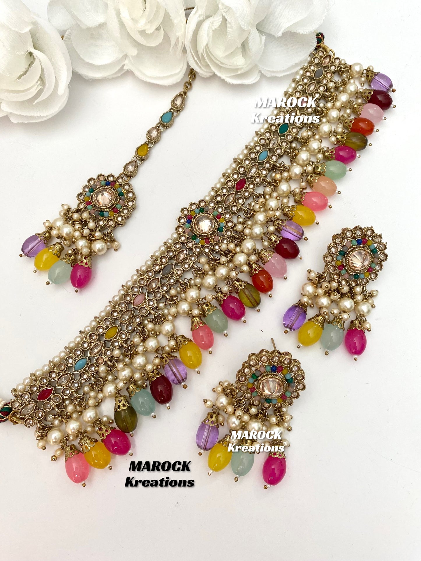 Antique Gold Polki choker sets