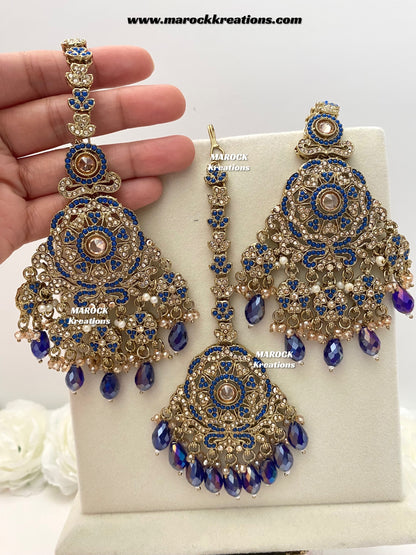 Sumona Polki Earrings (attached saharey) and tikka set
