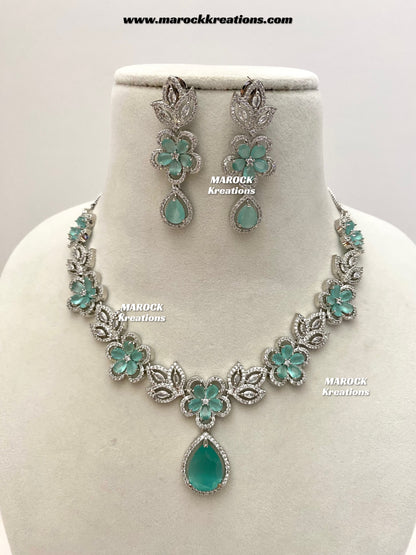 Sibani Silver American Diamond Necklace set