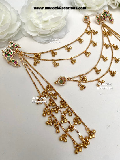 Sakina Premium quality Gold plated Kashmiri Statement Earrings with attached Saharey