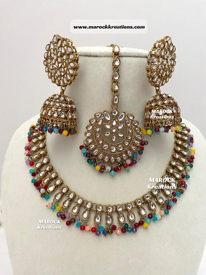 Kundan Necklace set comes with Jhumki Earrings and Tikka