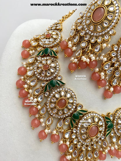 Iqra Premium Quality Kundan Meenakari Statement Necklace set