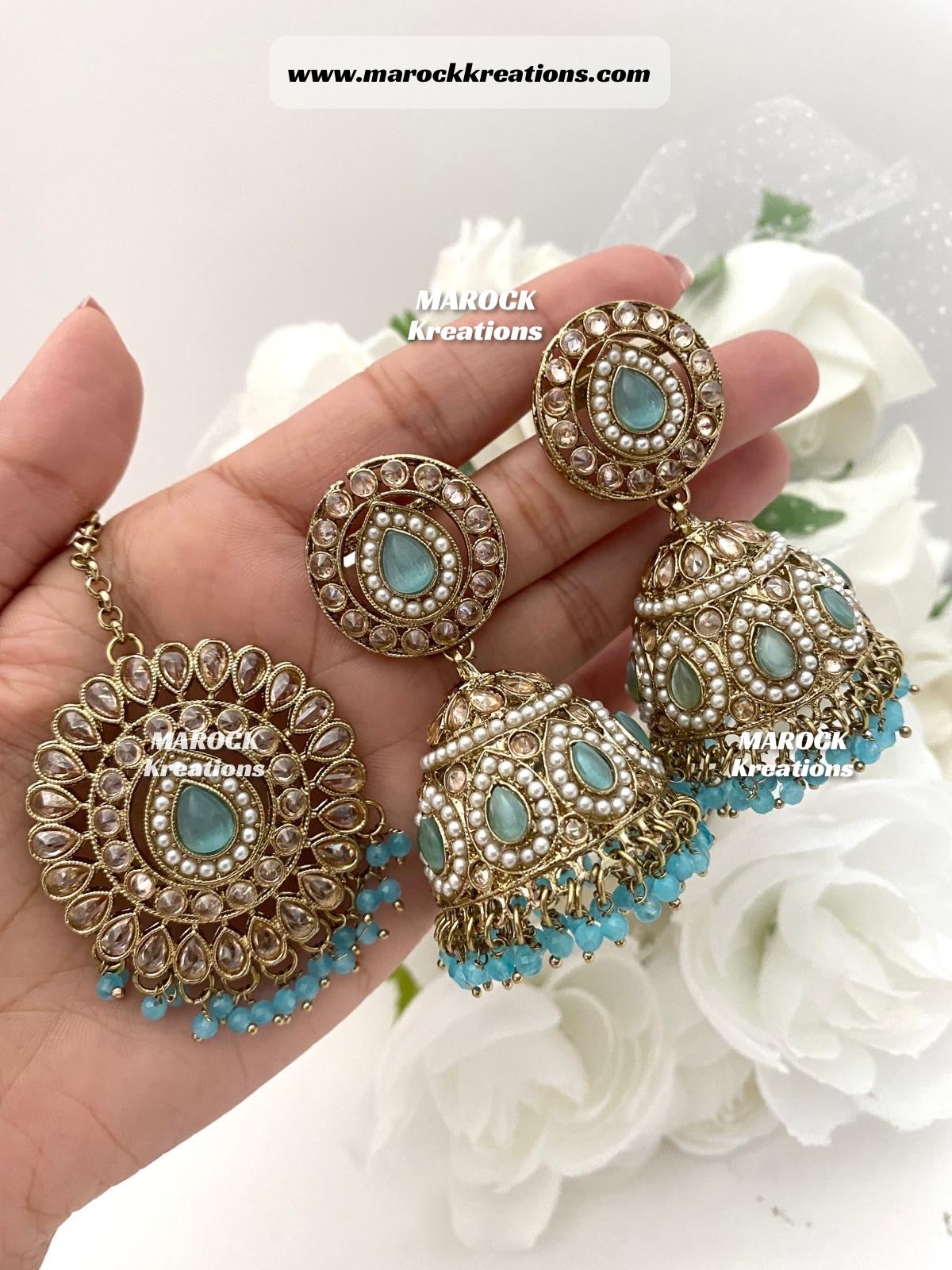 Polki Jhumki Earrings and tikka set