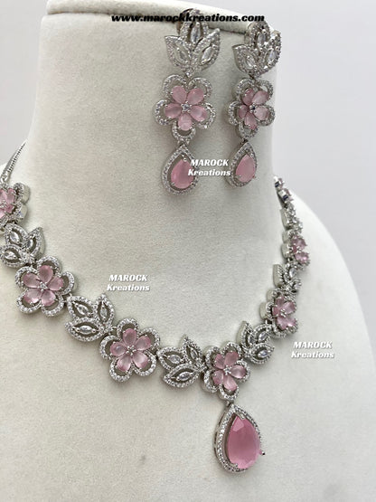 Sibani Silver American Diamond Necklace set