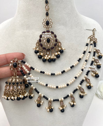 Leela Polki Bahubali Jhumki Earrings and tikka set