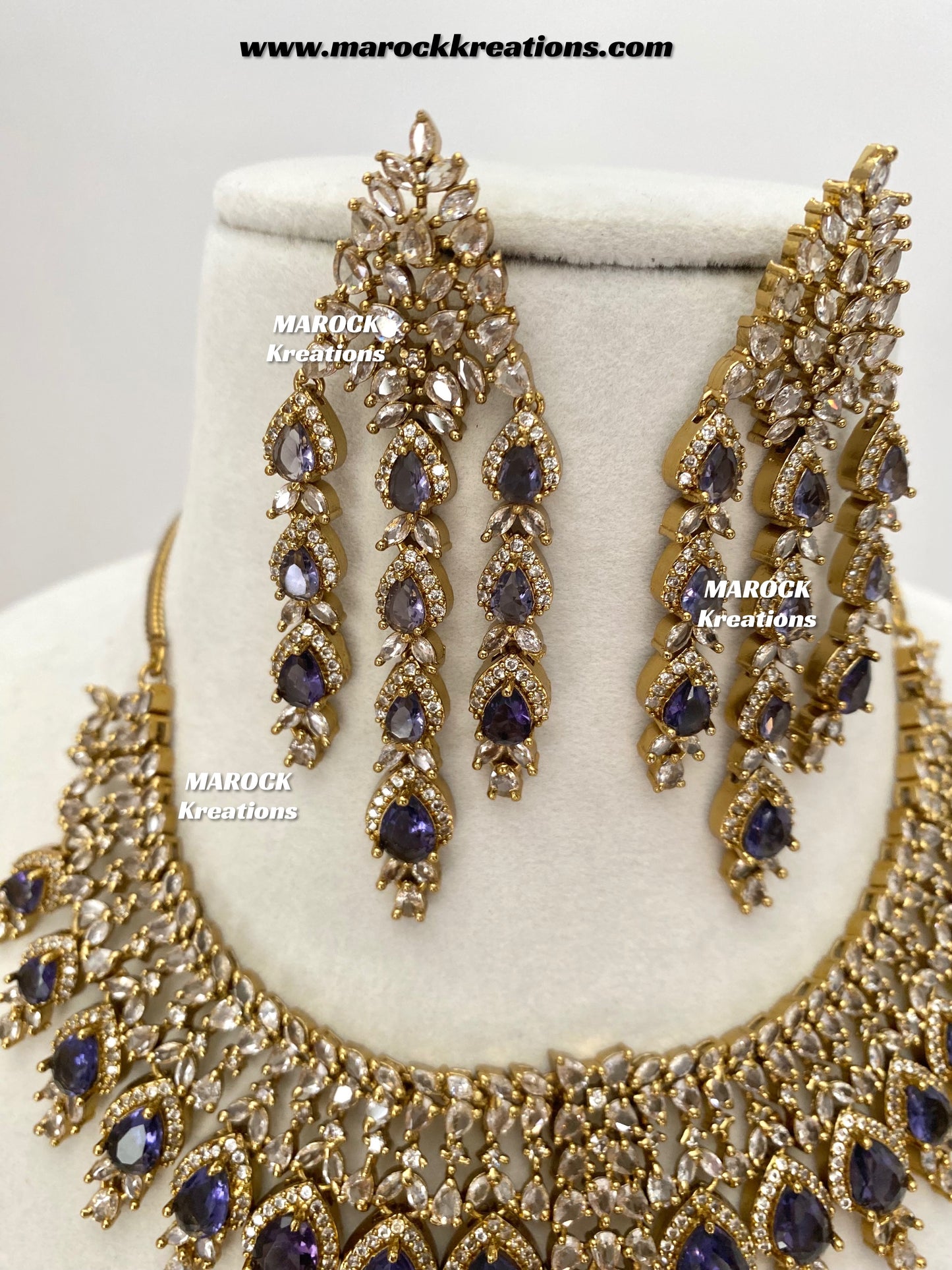 Naima Antique Gold American diamond Statement Necklace set
