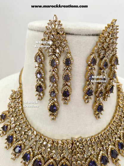 Naima Antique Gold American diamond Statement Necklace set