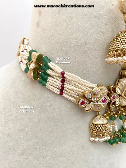 Habibi Premium Quality Gold plated Rajwadi Meenakari choker set