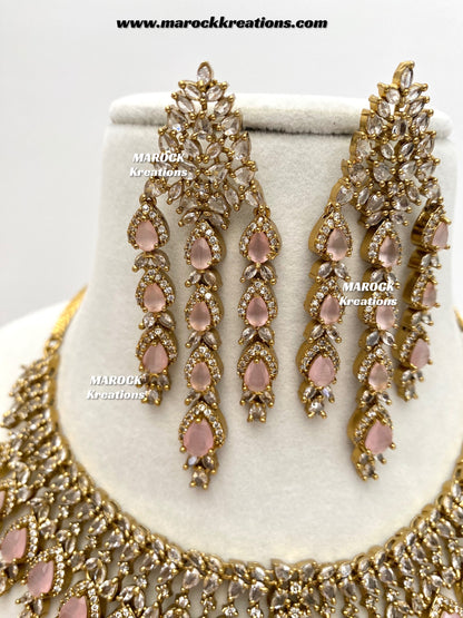 Naima Antique Gold American diamond Statement Necklace set