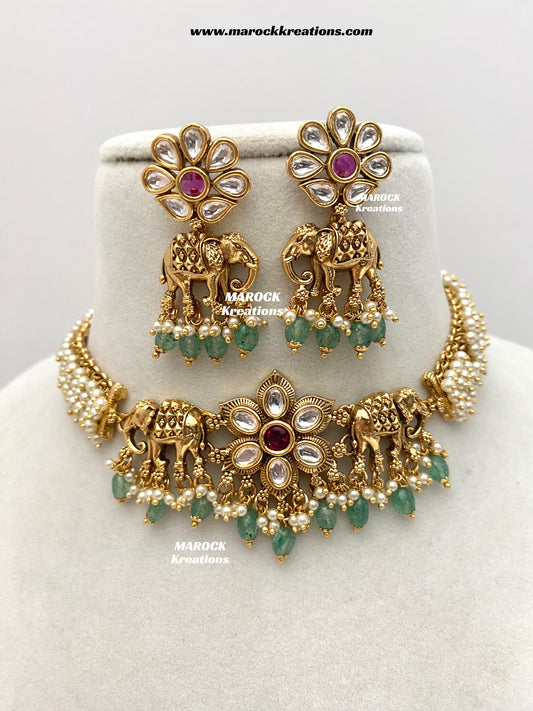 Rashmika Premium Quality exclusive Gold Plated Meenakari Rajwadi choker set