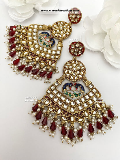 Premium Quality Kundan Meenakari Statement Earrings