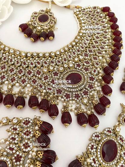 Antique Gold Pakistani Maroon Necklace set