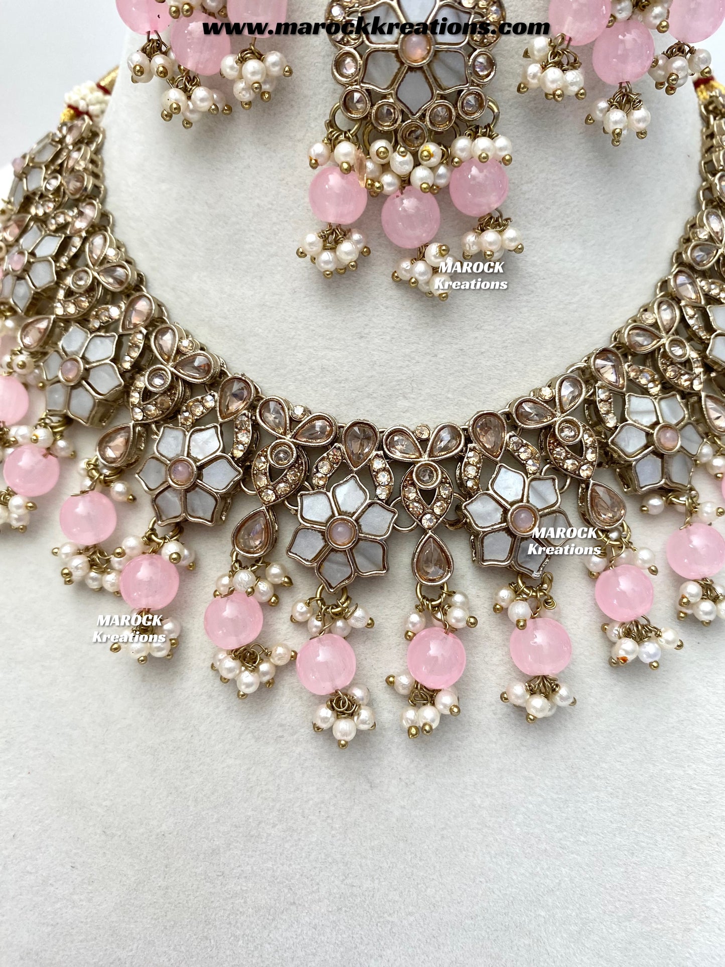 Arpan Antique Gold Polki MOP Statement Necklace set