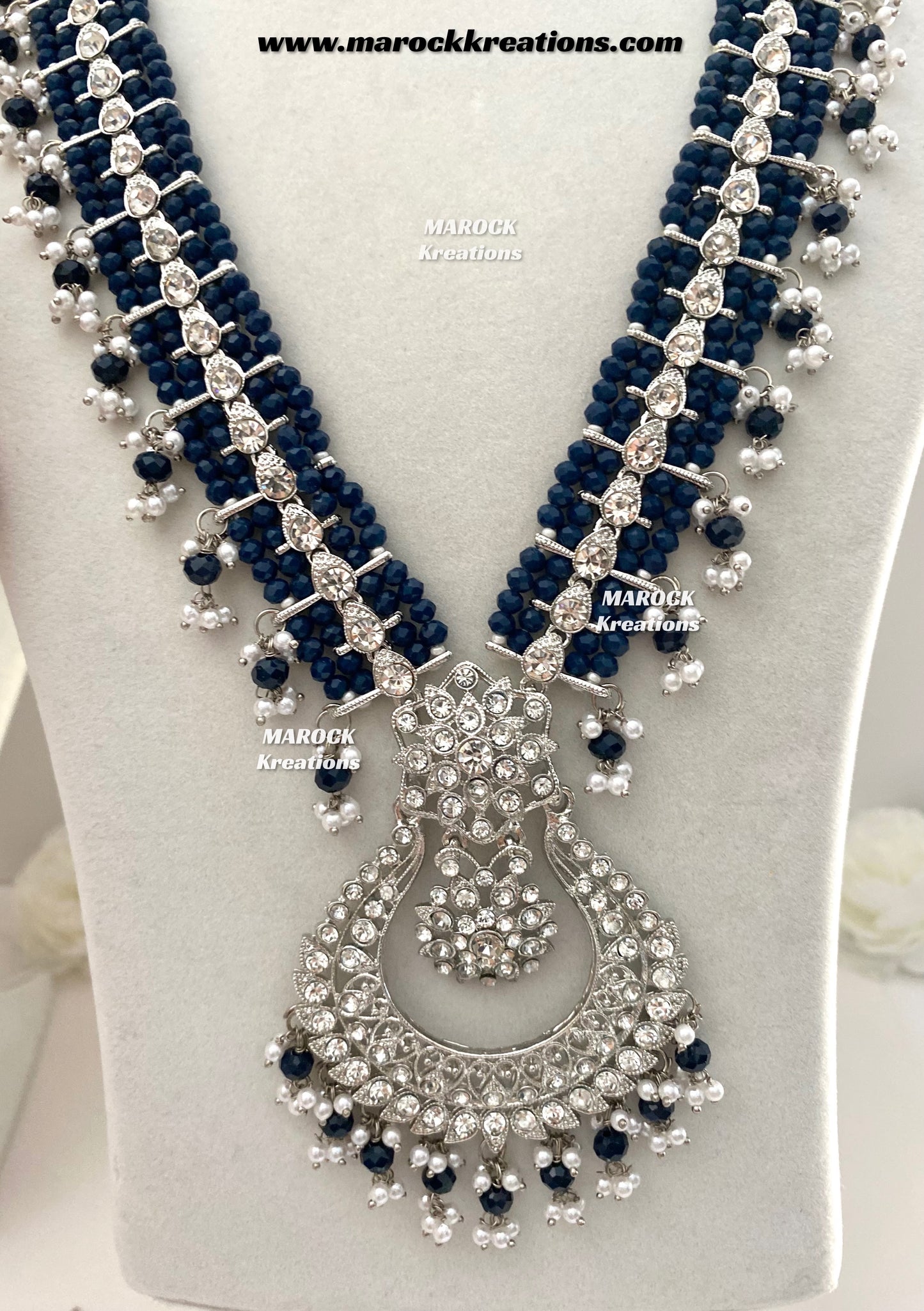 Sarwat Premium Quality Pakistani Silver Navy Blue Bridal set/bridal jewelry