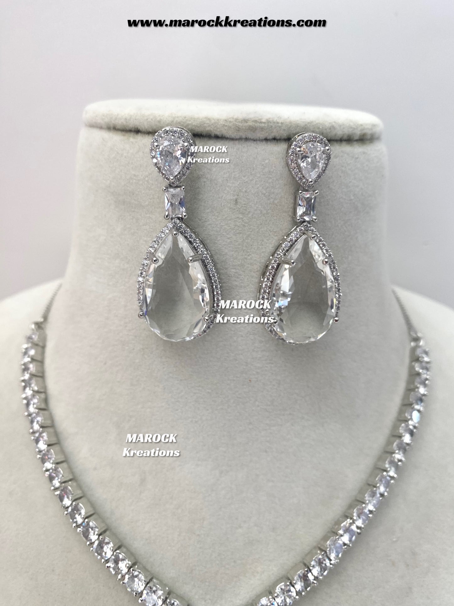 Ambreen Silver American Diamond Necklace set