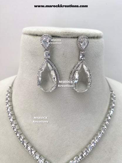 Ambreen Silver American Diamond Necklace set
