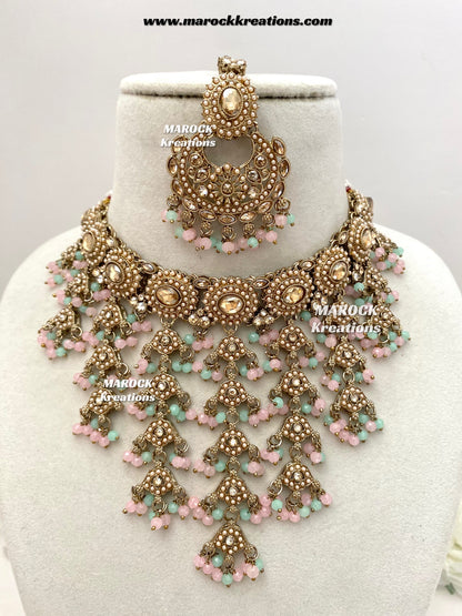 Shaya Antique Gold Polki waterfall Choker set