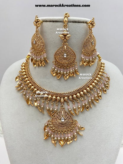 Diya Premium Quality Gold Plated peepal patti necklace set