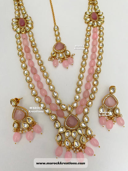 Kundan and Monalisa Rani Haar/Long necklace (Back side Meenakari)