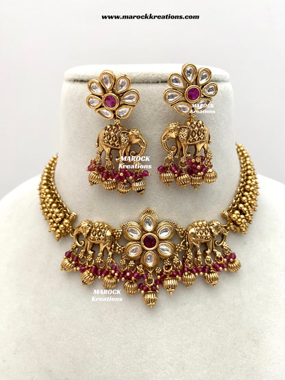 Rashmika Premium Quality exclusive Gold Plated Meenakari Rajwadi choker set