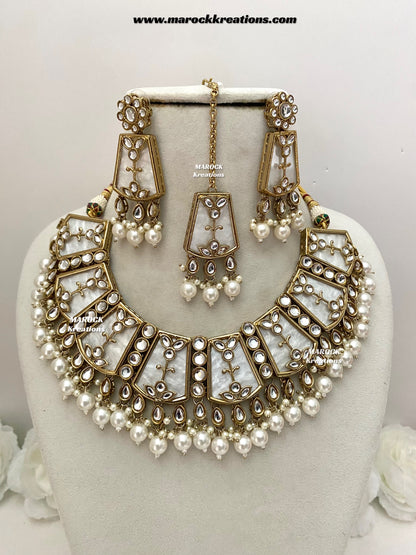 Aqeela Kundan MOP Statement Necklace set