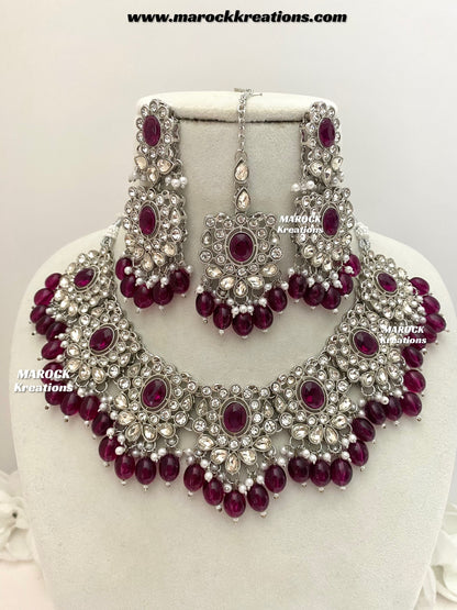 Naina Silver Stone Necklace set