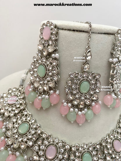 Naina Silver Stone Necklace set