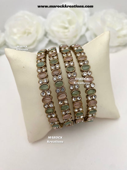 Premium Quality Monalisa stones Bangles/Kade (Set of 4)