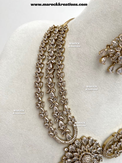 Zenab Antique Gold American Diamond Statement Necklace set