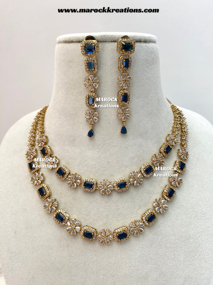 Sineka Antique Gold American Diamond double layer Statement Necklace set