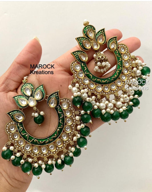 Premium Quality Kundan Meenakari Earrings and tikka set