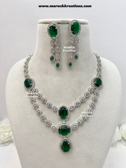 Zehra Silver American Diamond Double layer Necklace set