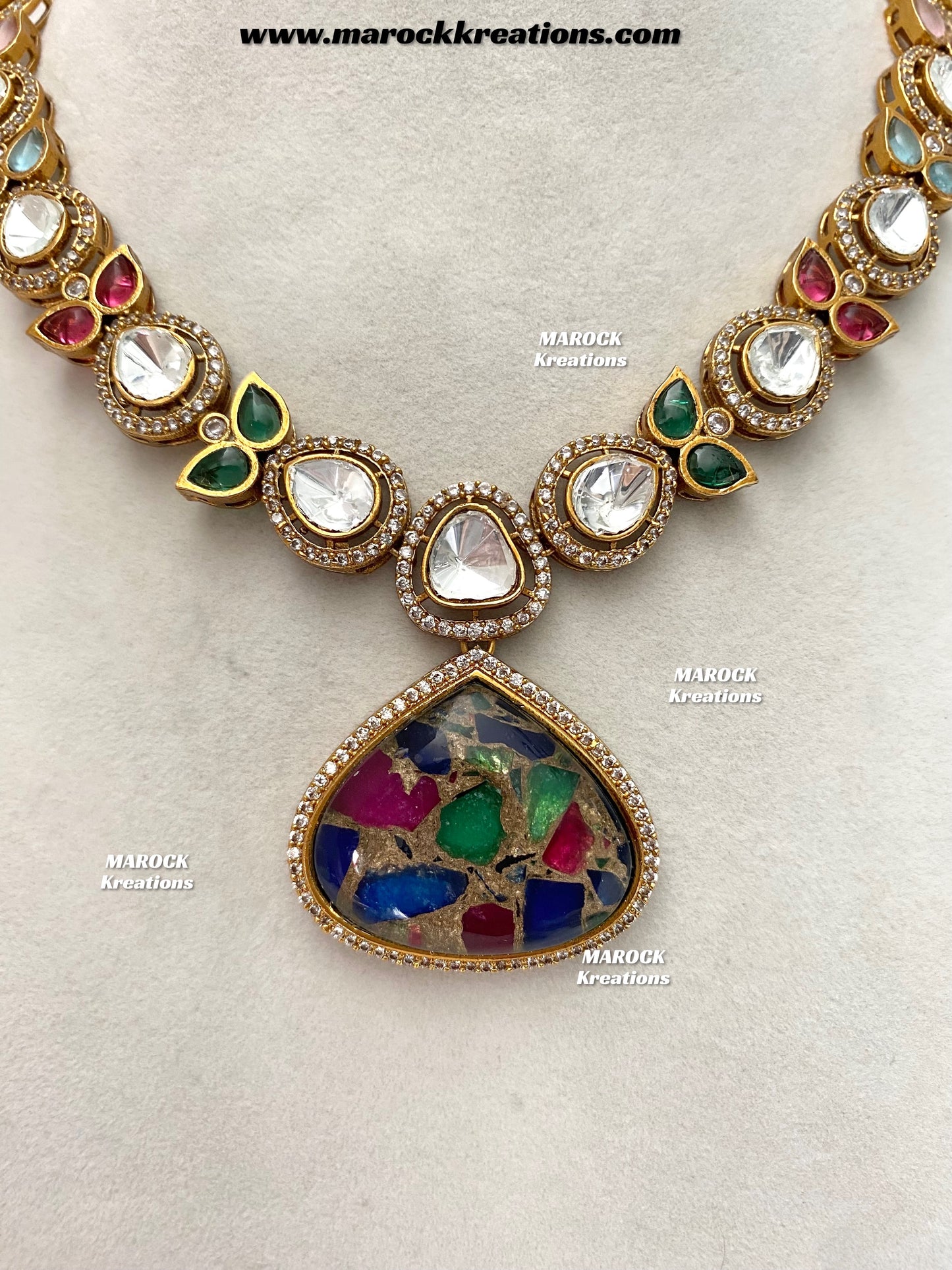 Narisha Premium Quality tyani inspired Kundan doublet stone Statement Necklace set