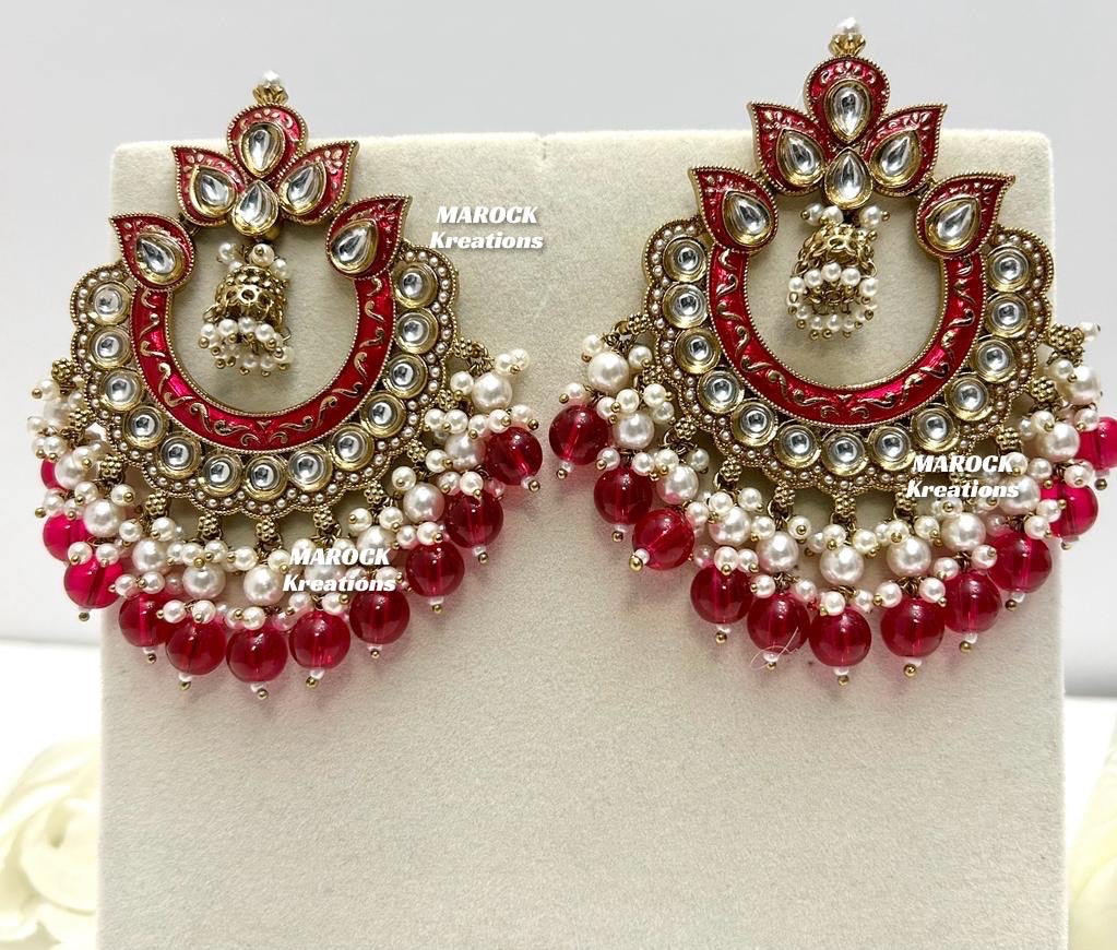 Premium Quality Kundan Meenakari Statement Earrings