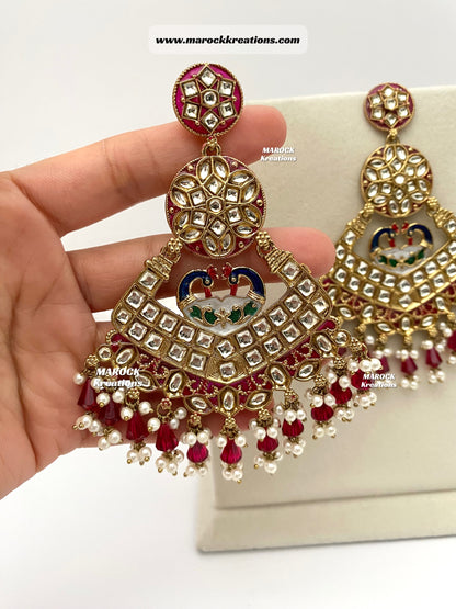 Premium Quality Kundan Meenakari Statement Earrings