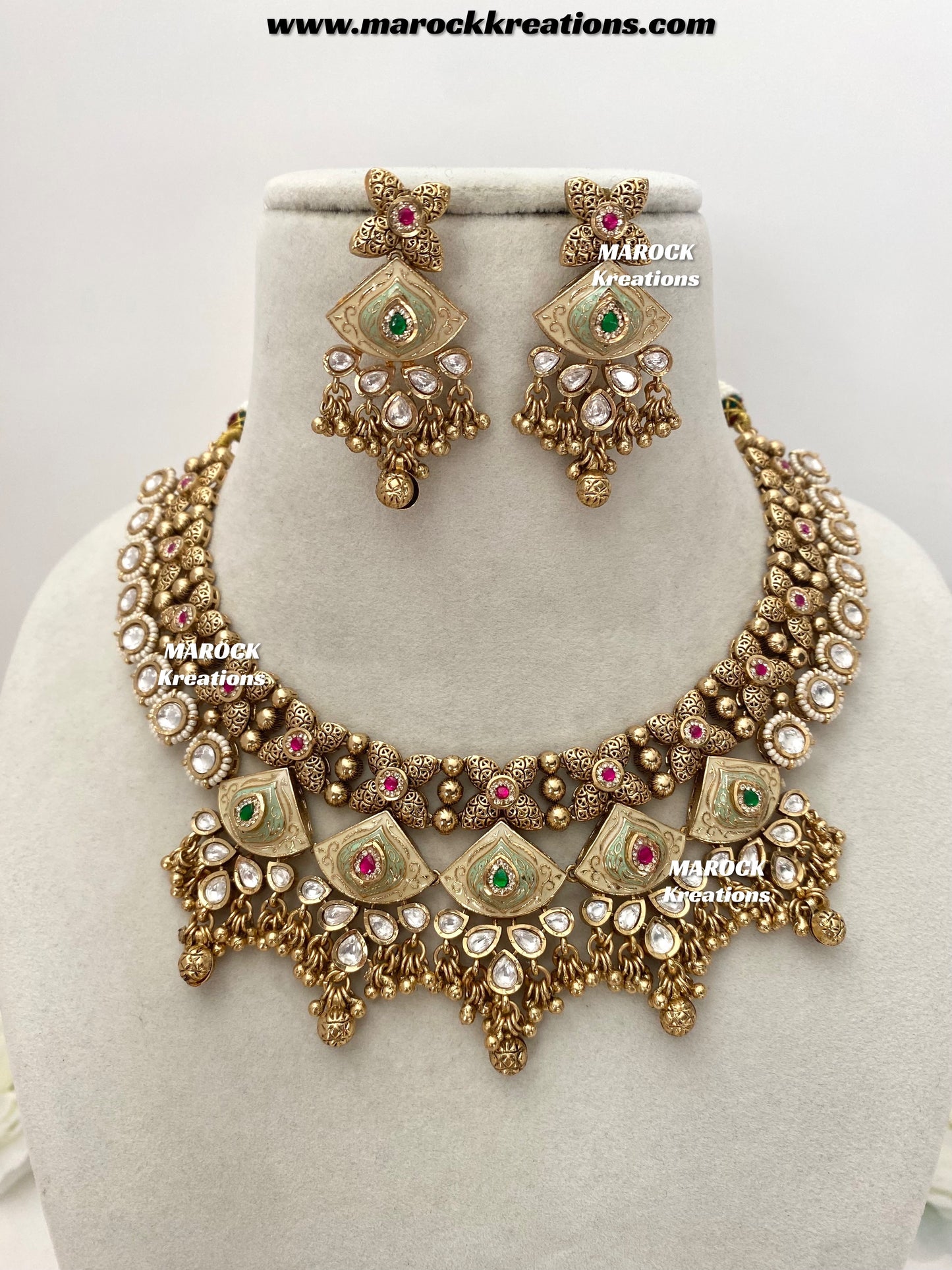 Rashida Premium Quality exclusive Gold Plated Meenakari Rajwadi necklace set