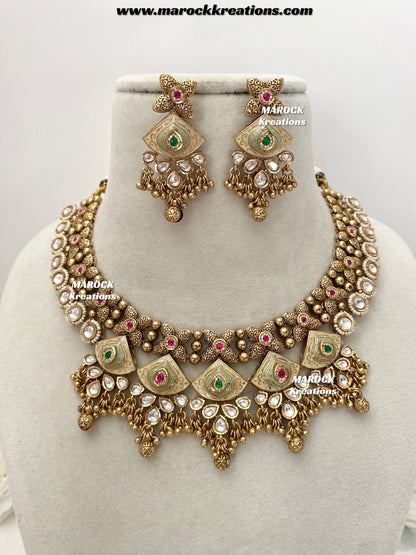 Rashida Premium Quality exclusive Gold Plated Meenakari Rajwadi necklace set