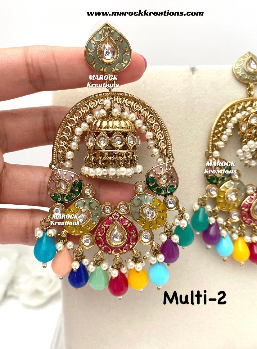 Tanya Bollywood style Kundan Meenakari Statement Earrings