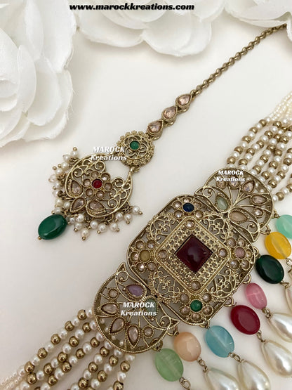 Naila Antique Gold Polki Choker set