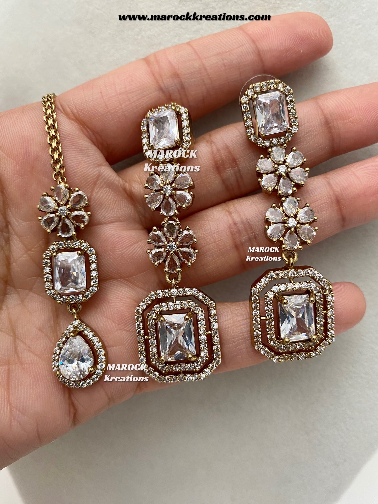 Claudia Antique Gold American Diamond Statement Necklace set