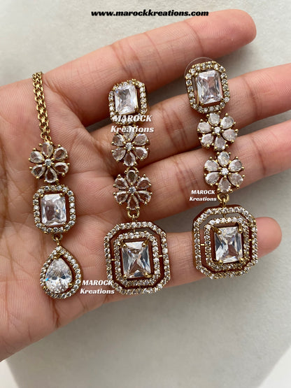 Claudia Antique Gold American Diamond Statement Necklace set