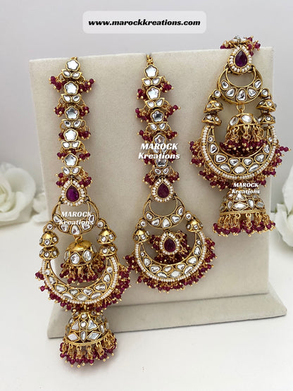 Premium Quality Kundan Oversized Statement Jhumki Earrings and tikka set