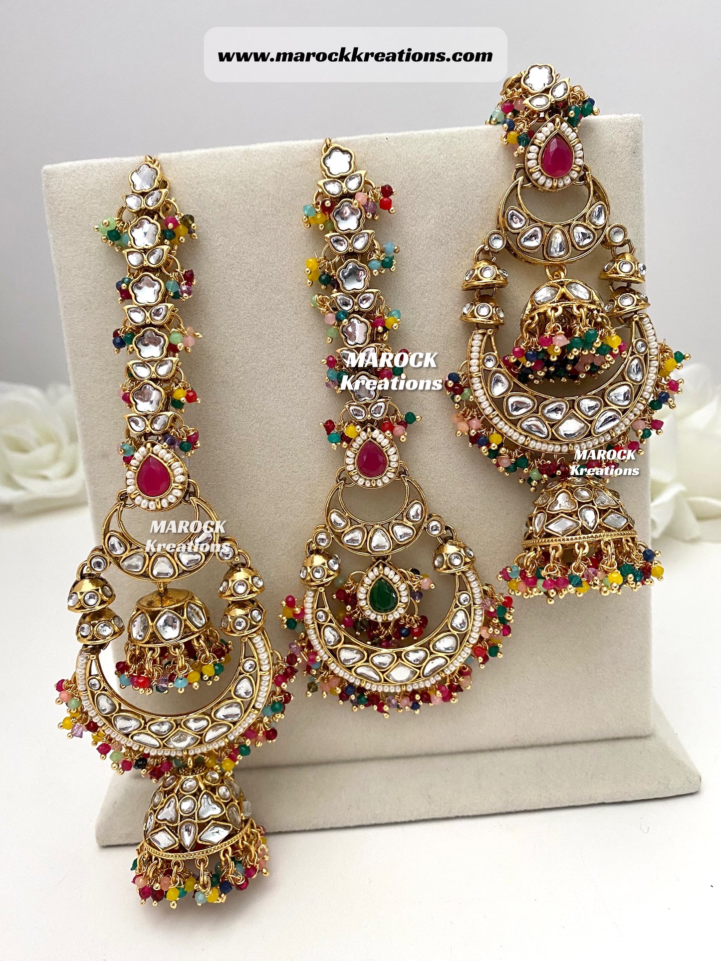 Premium Quality Kundan Oversized Statement Jhumki Earrings and tikka set