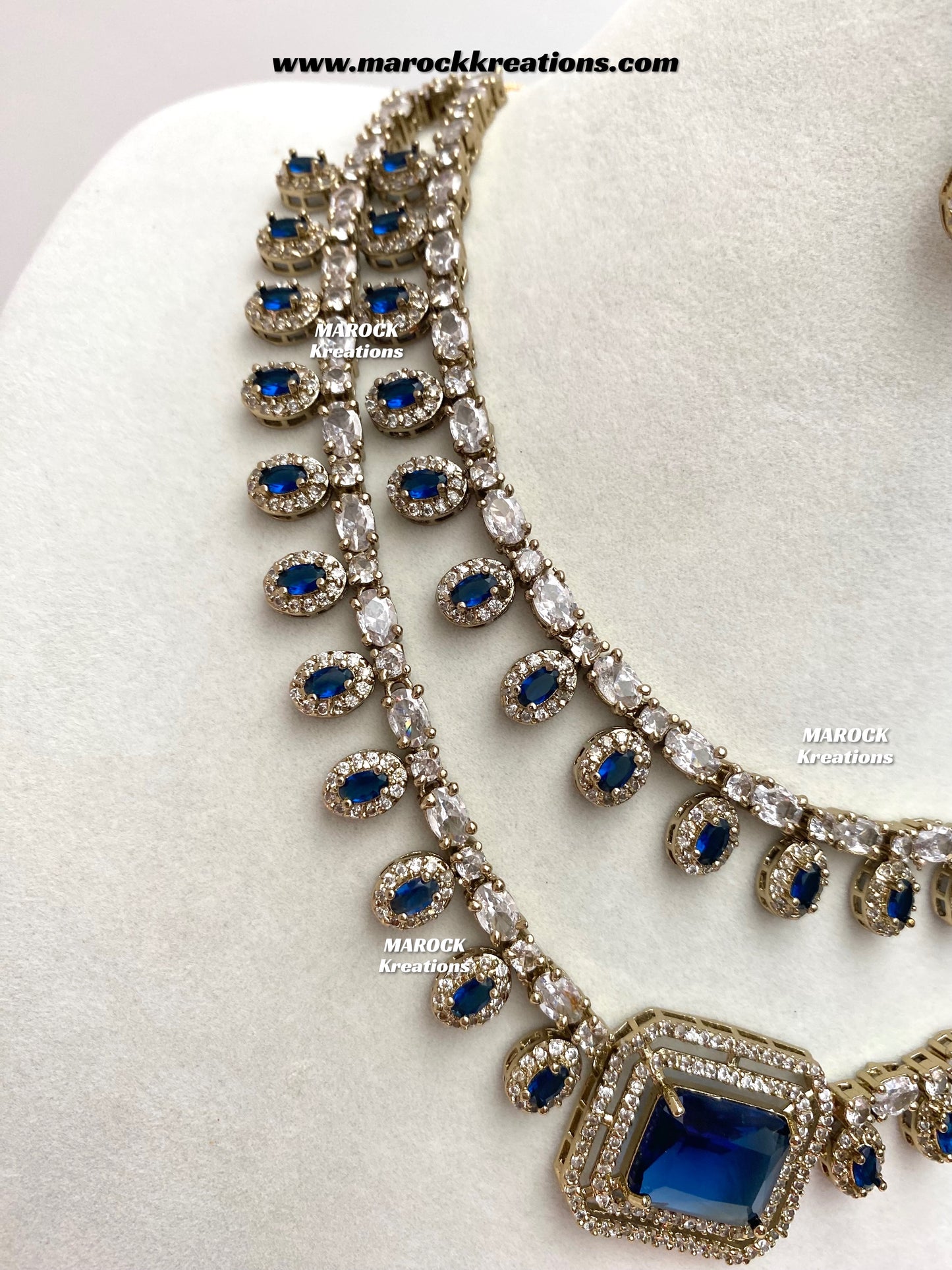 Eshika Antique Gold American Diamond double layer Necklace set