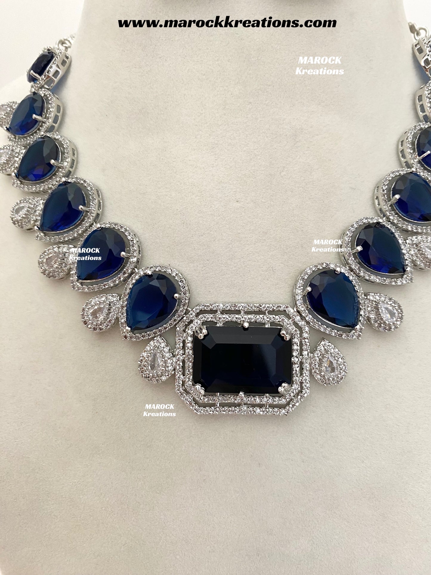 Fariha Silver American Diamond Necklace set