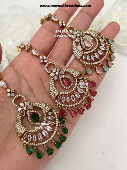 Antique Gold base American Diamond Tikka