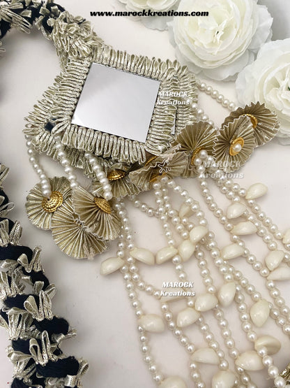 Gotta patti mirror parandi with lace /Hair dori/Jago braid accessories