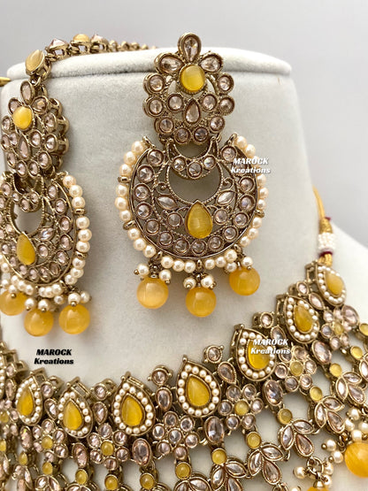 Sadhna Antique Gold Polki Necklace set