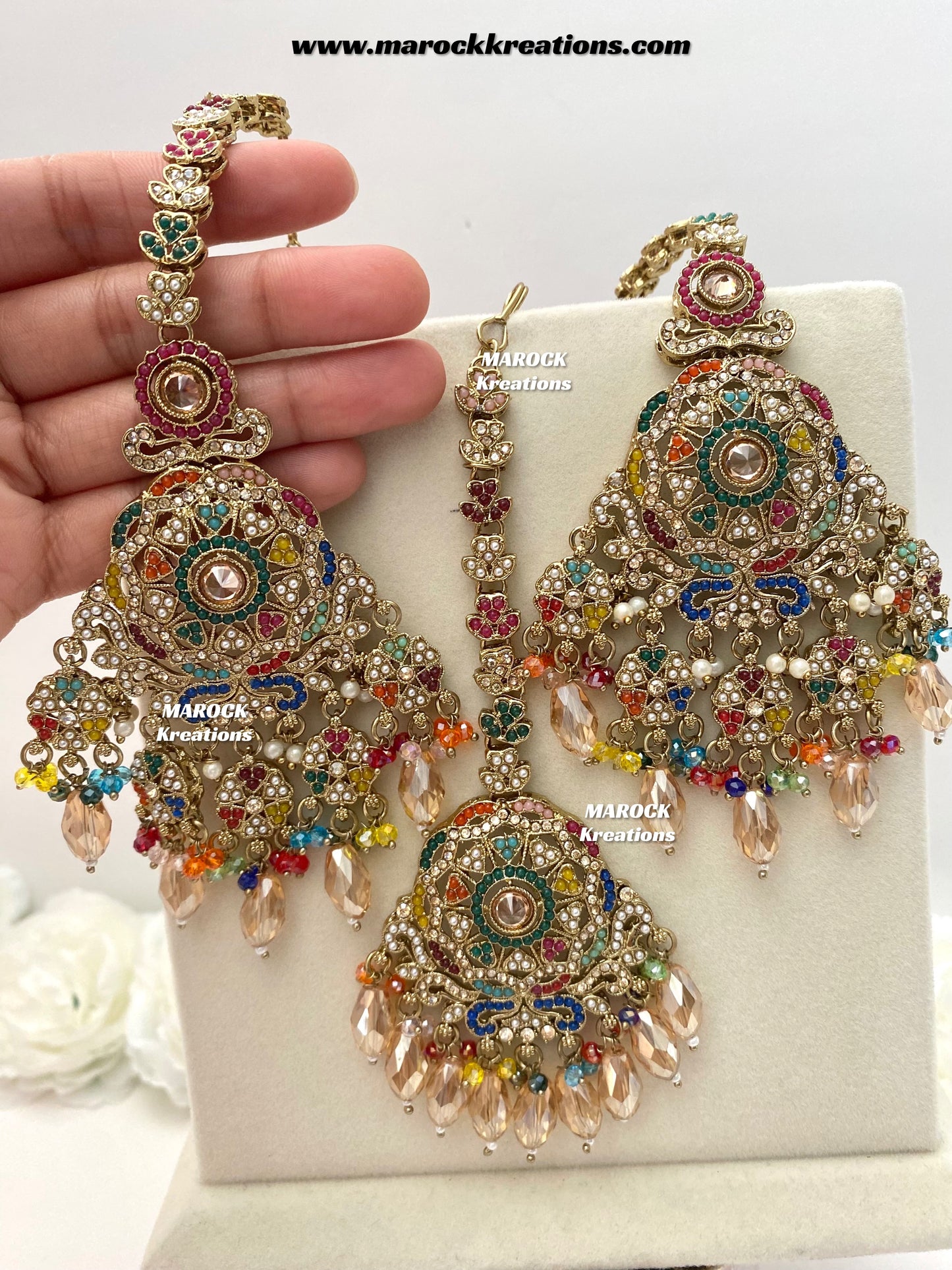 Sumona Polki Earrings (attached saharey) and tikka set